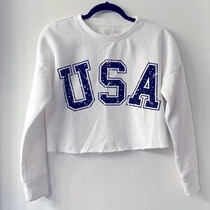 White USA Cropped Sweatshirt